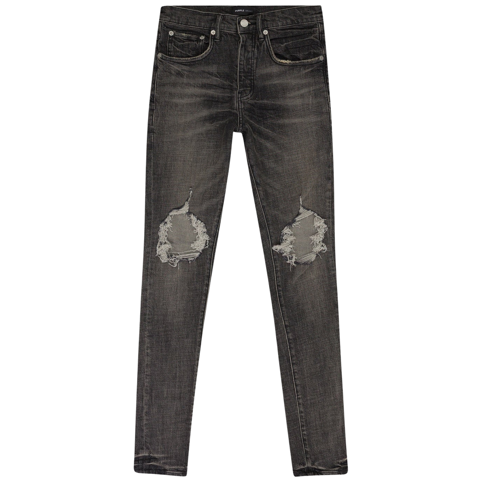 GREY DIRTY RESIN BLOWOUT SKINNY JEANS