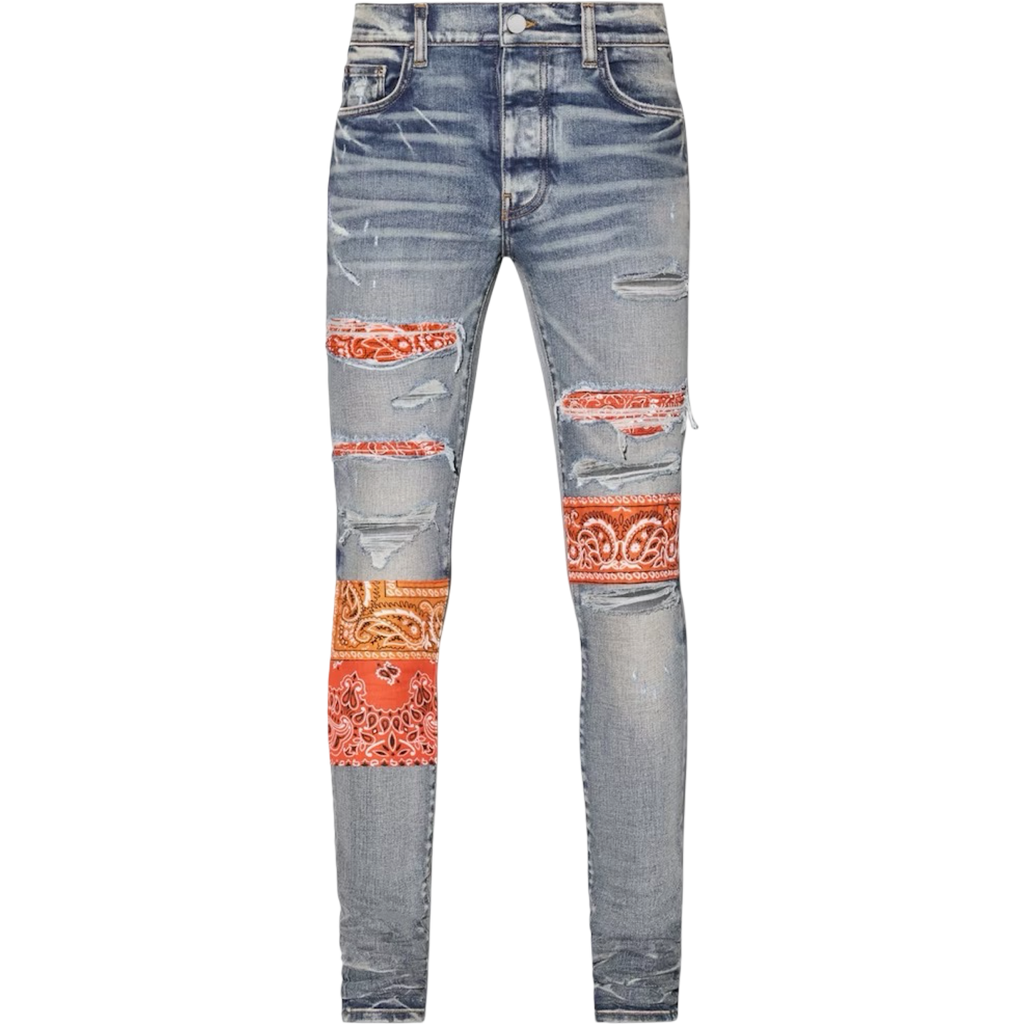 AMIRI BANDANA PATCH SKINNY JEANS