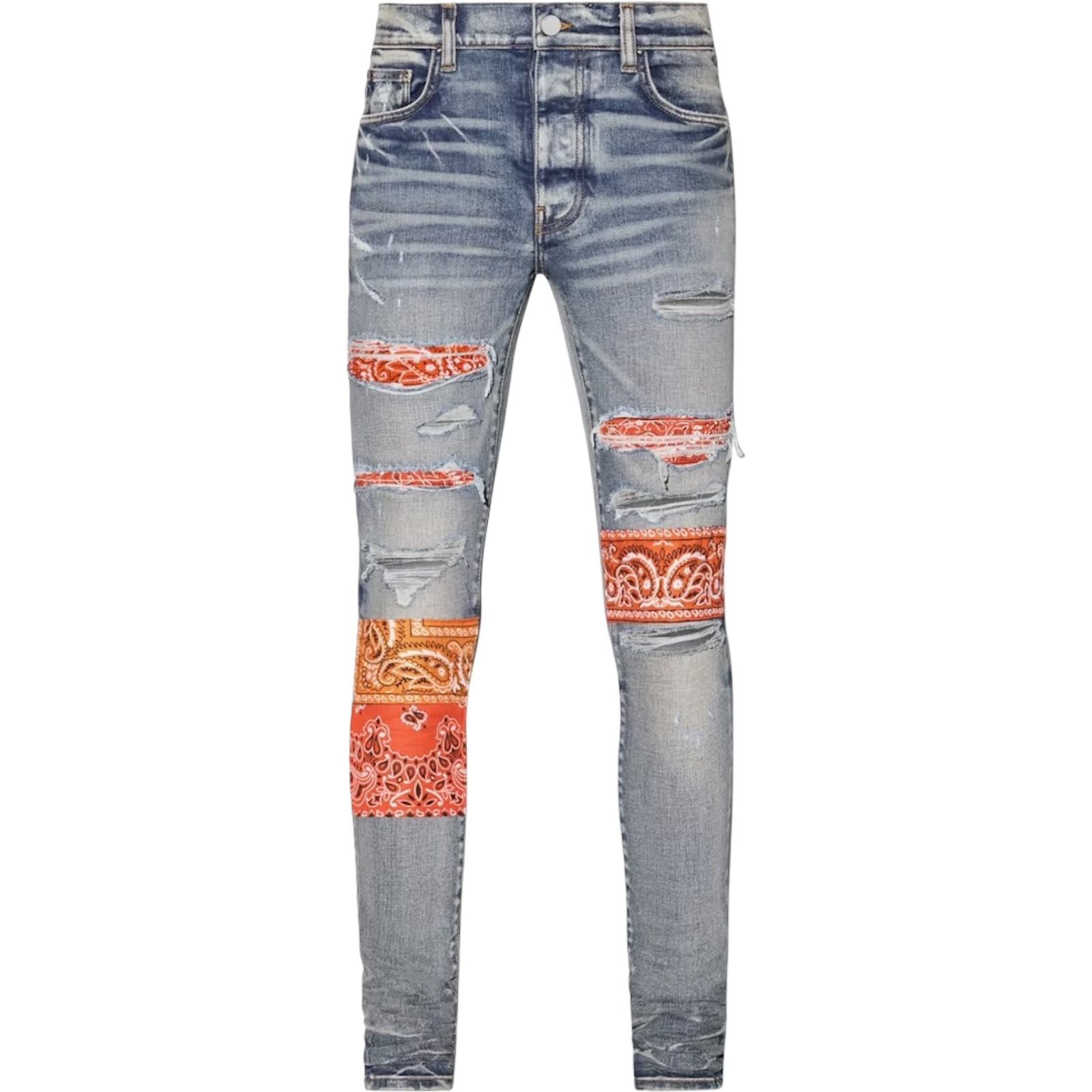 AMIRI BANDANA PATCH SKINNY JEANS