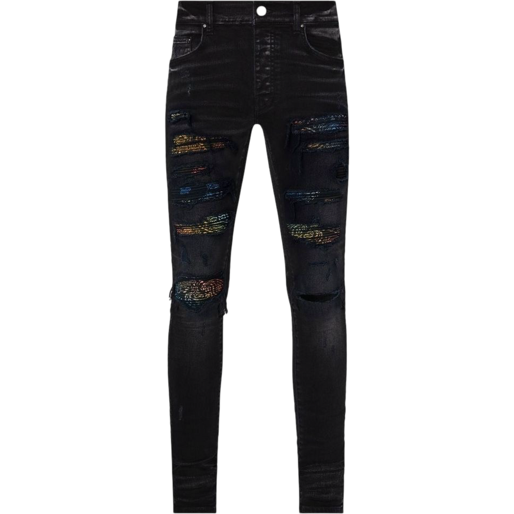 AMIRI BLACK RAINBOW PAISLEY THRASHER JEAN