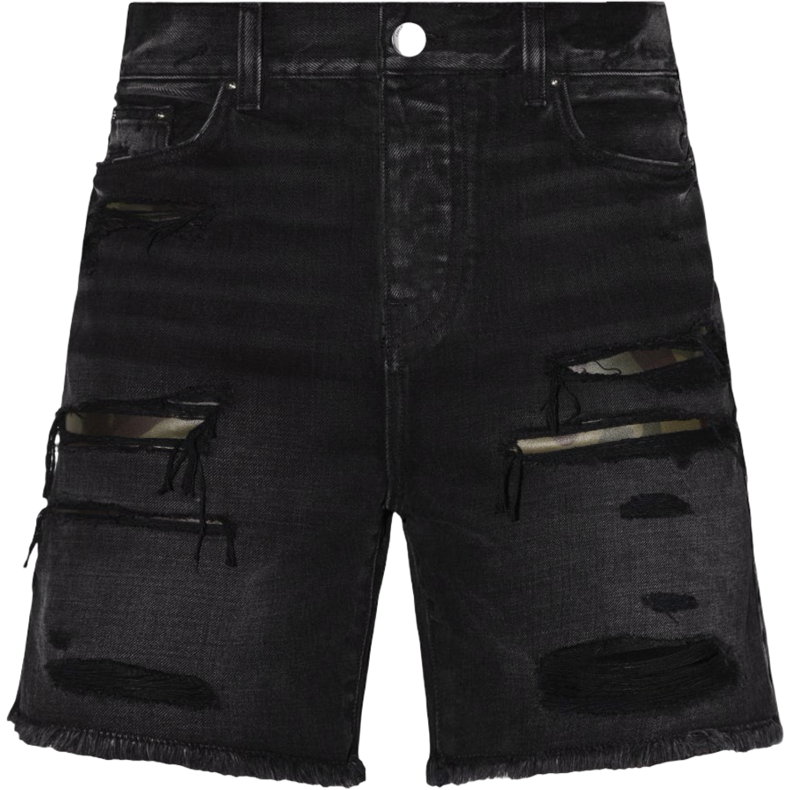 AMIRI BLACK CAMO PATCH DENIM SHORTS
