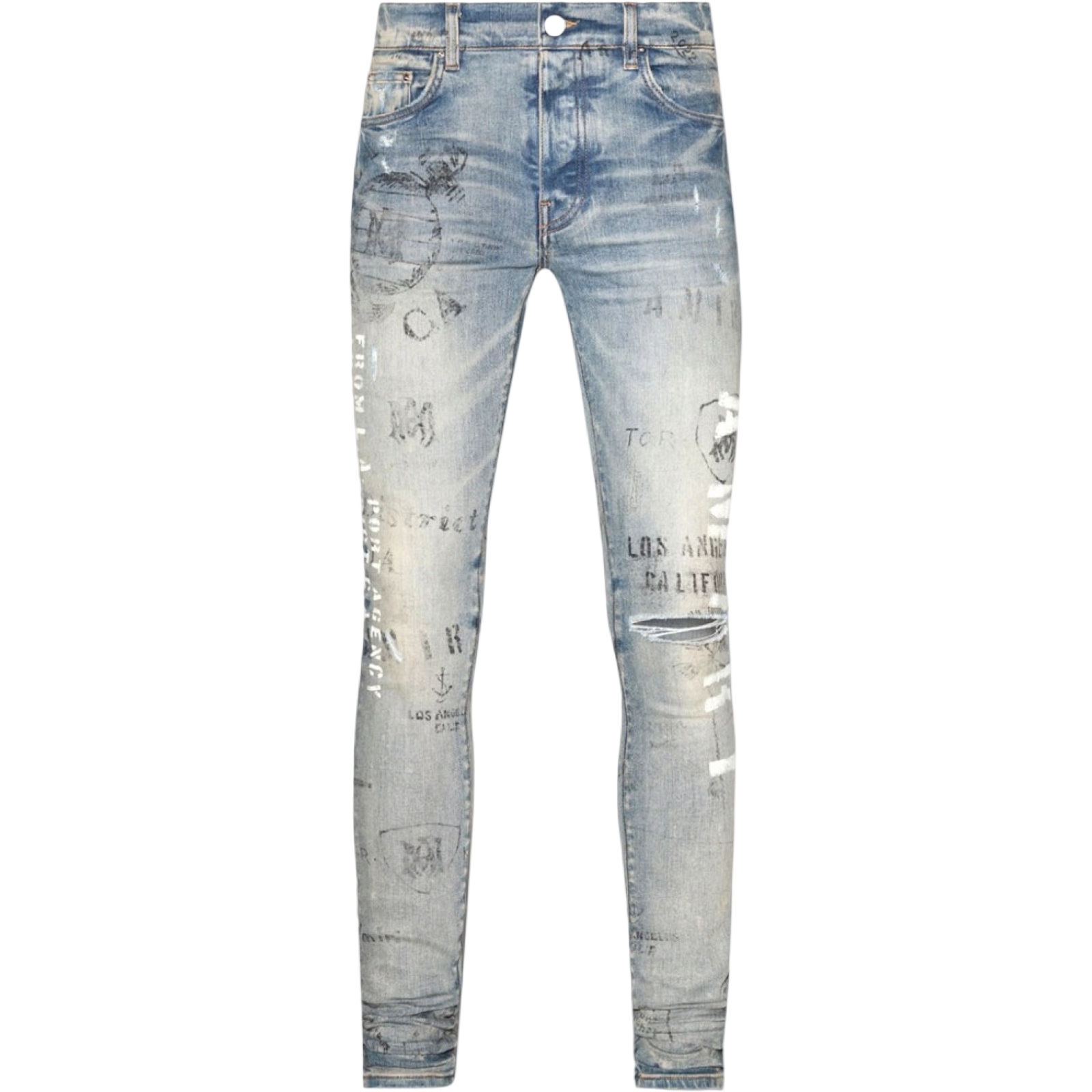 AMIRI GREY MILITARY STENCIL SKINNY JEANS