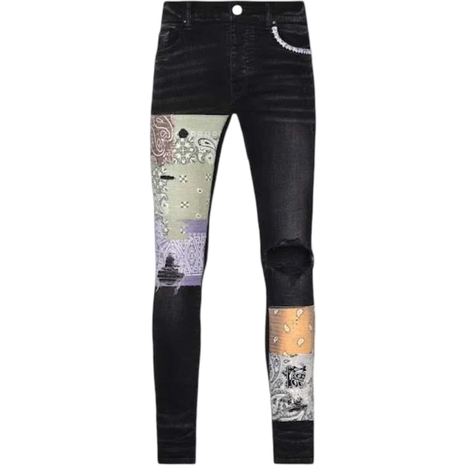 AMIRI BLACK BANDANA PATCH SKINNY JEANS
