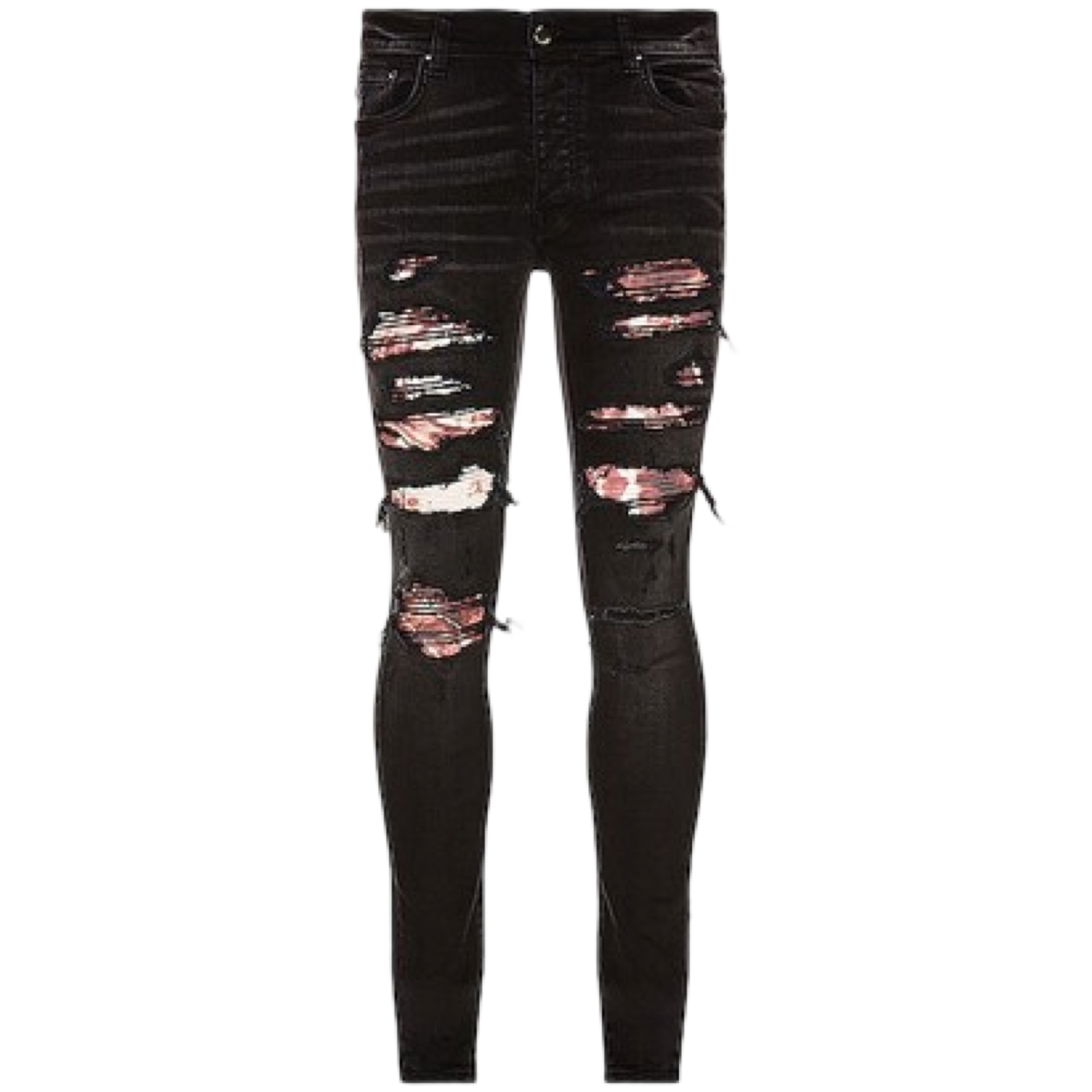 AMIRI AGED BLACK TIE DYE BANDANA THRASHER SKINNY JEANS