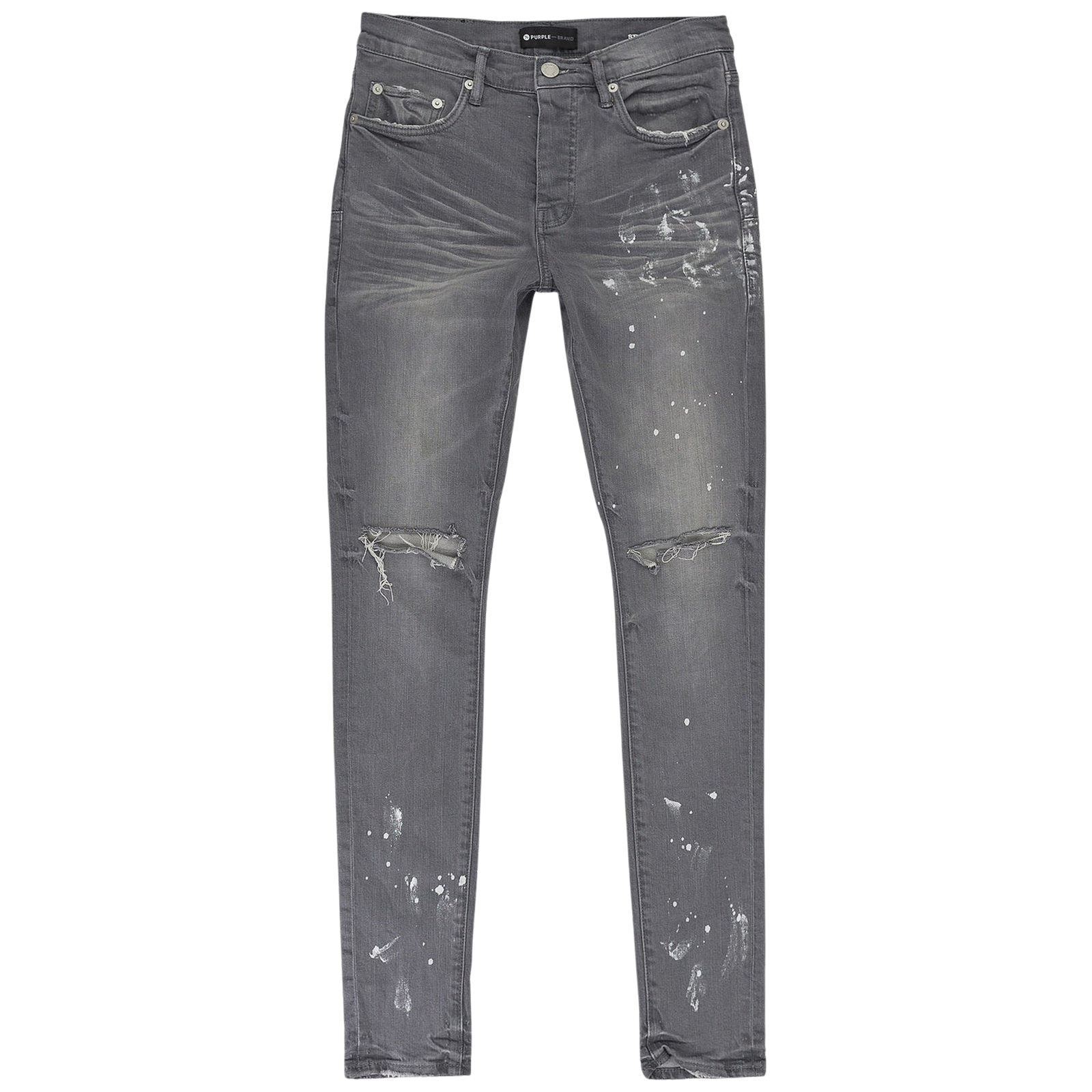 GREY WORN KNEE SLIT SKINNY JEANS