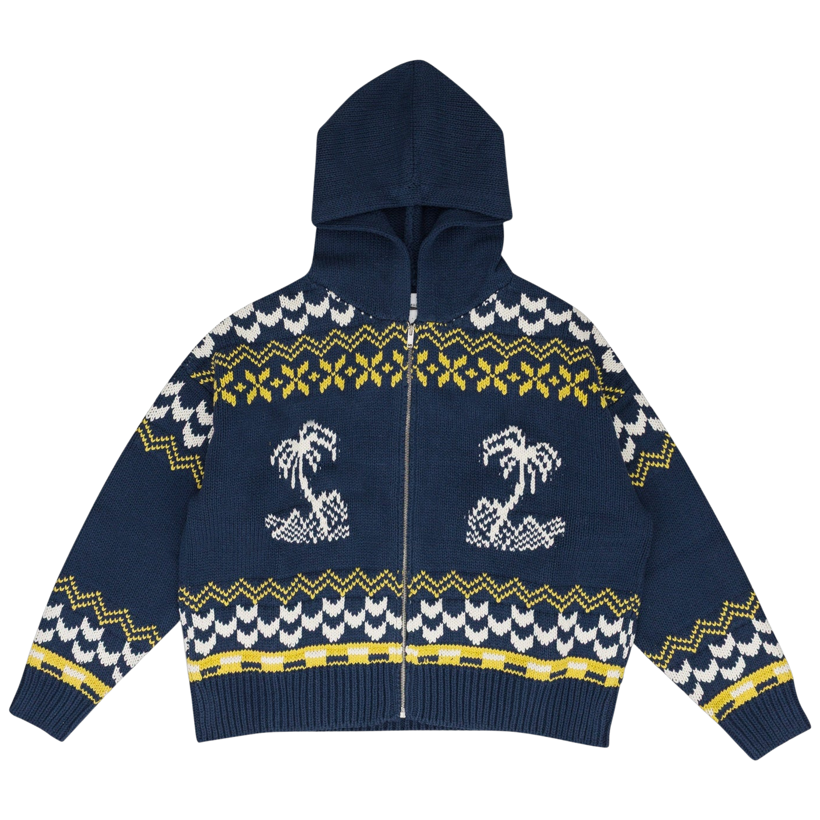 NAVY PALMA KNIT ZIP-UP SWEATER