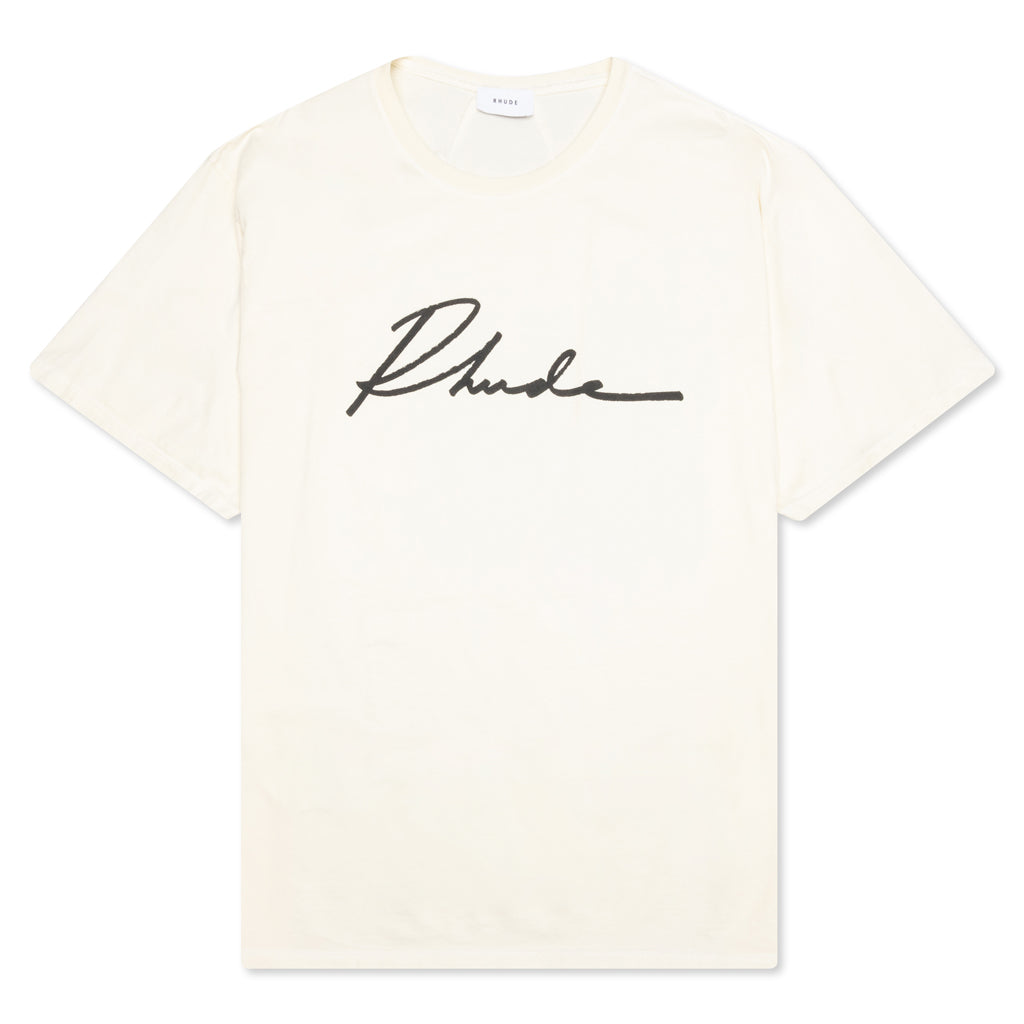 WHITE LOGO SCRIPT GRAPHIC T-SHIRT