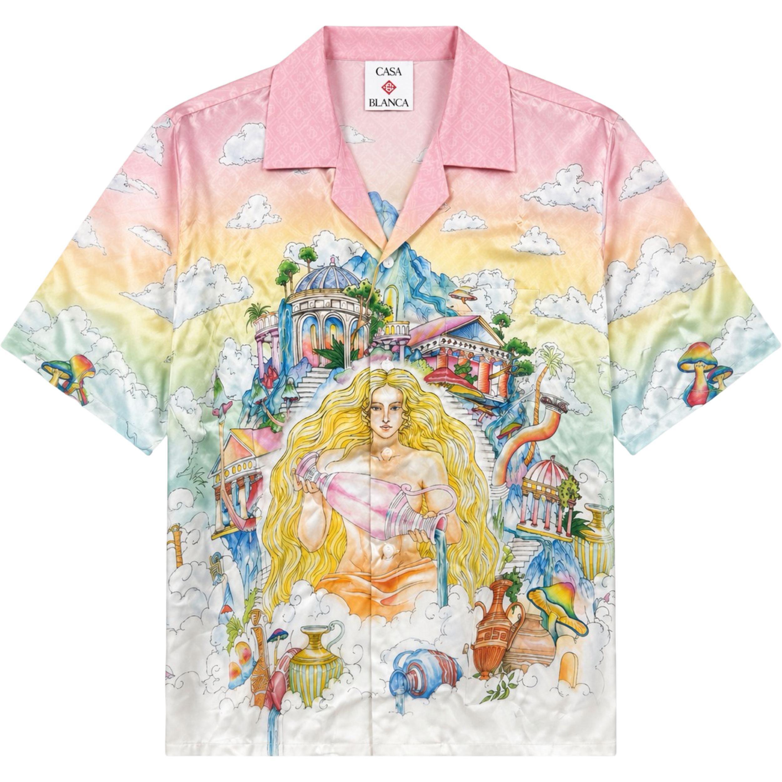 ARTS CLUB PRINTED SILK BUTTON UP  'PINK'